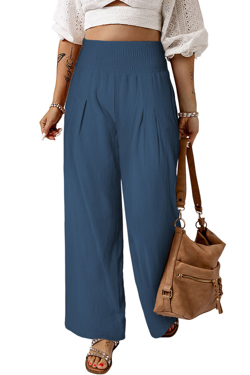 Smocked Wide Waistband High Waist Wide Leg Pants